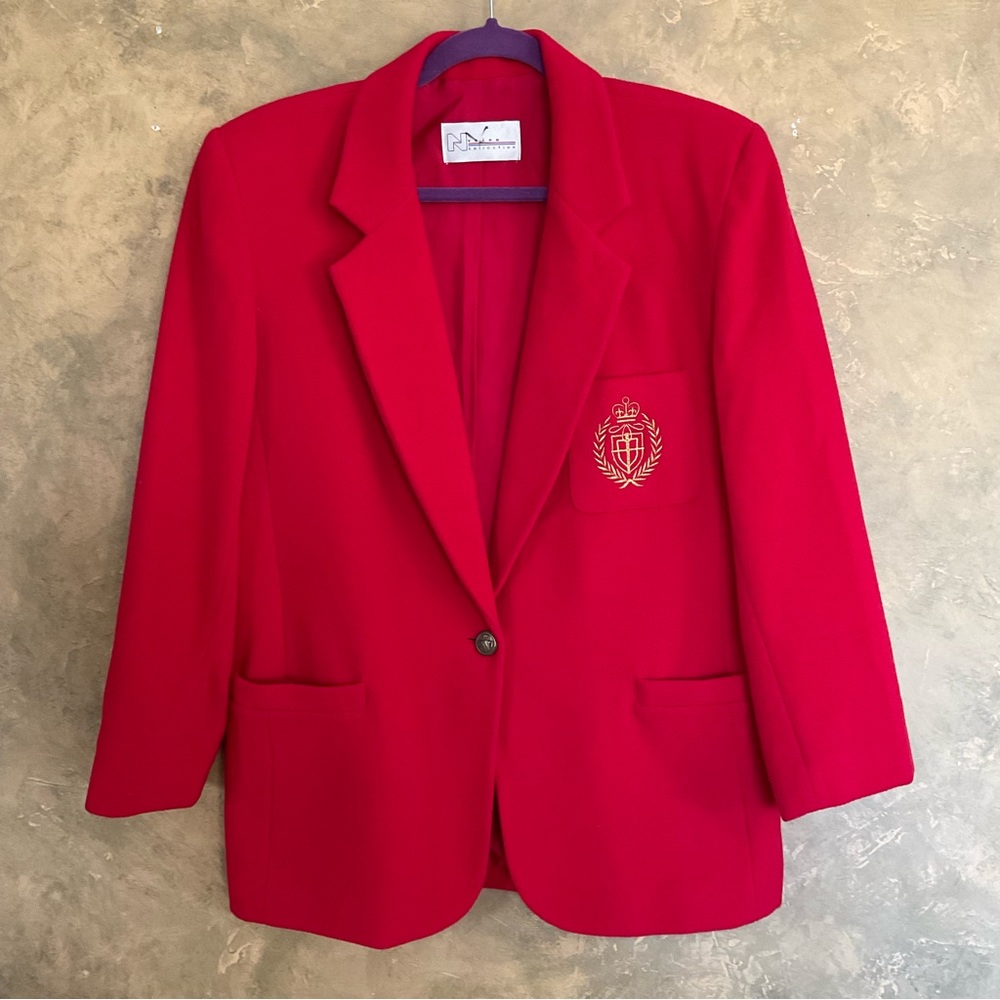 Vintage Nygard | Wool Cashmere Varsity Blazer | Red Equestrian
